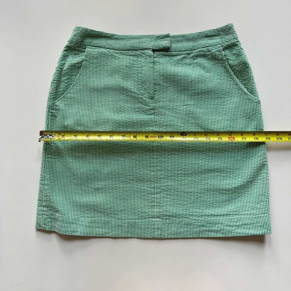Kenar Striped Seersucker Zip Front Mini Skirt in Green & White - Picture 6 of 7